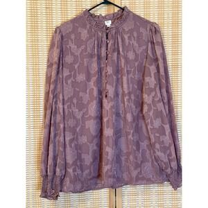 Autres‎ Filles Womens XL Floral Long Sleeve Blouse Lavender Lined Rushing Office